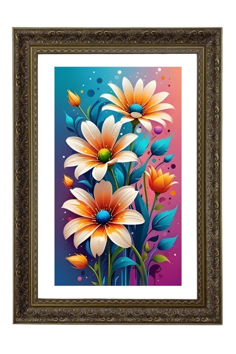 Floral Painting Print Big Photo Frame - 20x28 Inches For Home,Temple & Office Decoration (F10998)