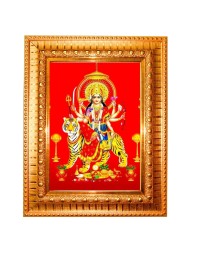 Jai Mata Di Golden Designer Photo Frame | 14x18 Inch Religious Wall Hanging Frame For Home & Office Decoration | Hindu Deity Spiritual Gift Item