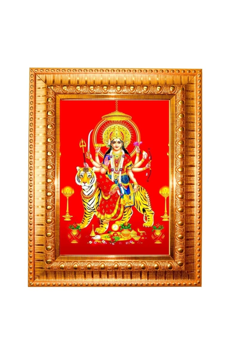 Jai Mata Di Golden Designer Photo Frame | 10x14 Inch Religious Wall Hanging Frame For Home & Office Decoration | Hindu Deity Jai Mata Di Spiritual Gift Item