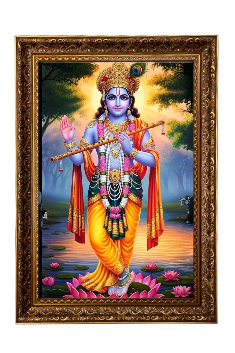 Divine Krishna Big Photo Frame - 20x28 Inches For Home,Temple & Office Decoration (F11297)