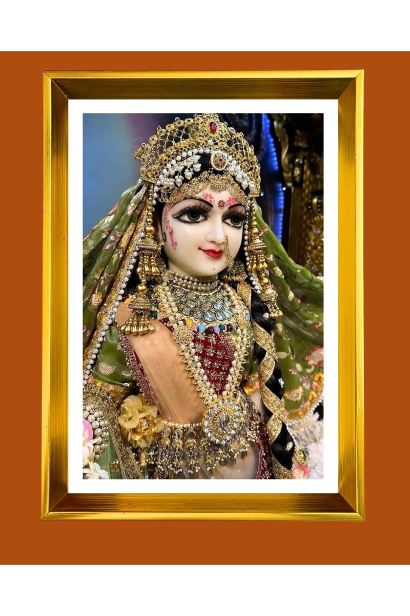 Divine Radha Rani Golden Photo Frame - 12x16 Inches | Elegant Wooden Frame For Home, Office & Temple Decoration | Spiritual Wall & Table Decor And Gift Item (F9838)