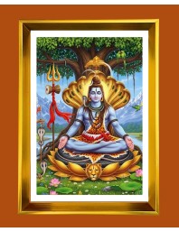 Lord Shiva Golden Photo Frame - 10x14 Inches | Elegant Wooden Frame For Home, Office & Temple Decoration | Spiritual Wall & Table Decor and Gift Item