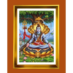 Lord Shiva Golden Photo Frame - 10x14 Inches | Elegant Wooden Frame For Home, Office & Temple Decoration | Spiritual Wall & Table Decor and Gift Item