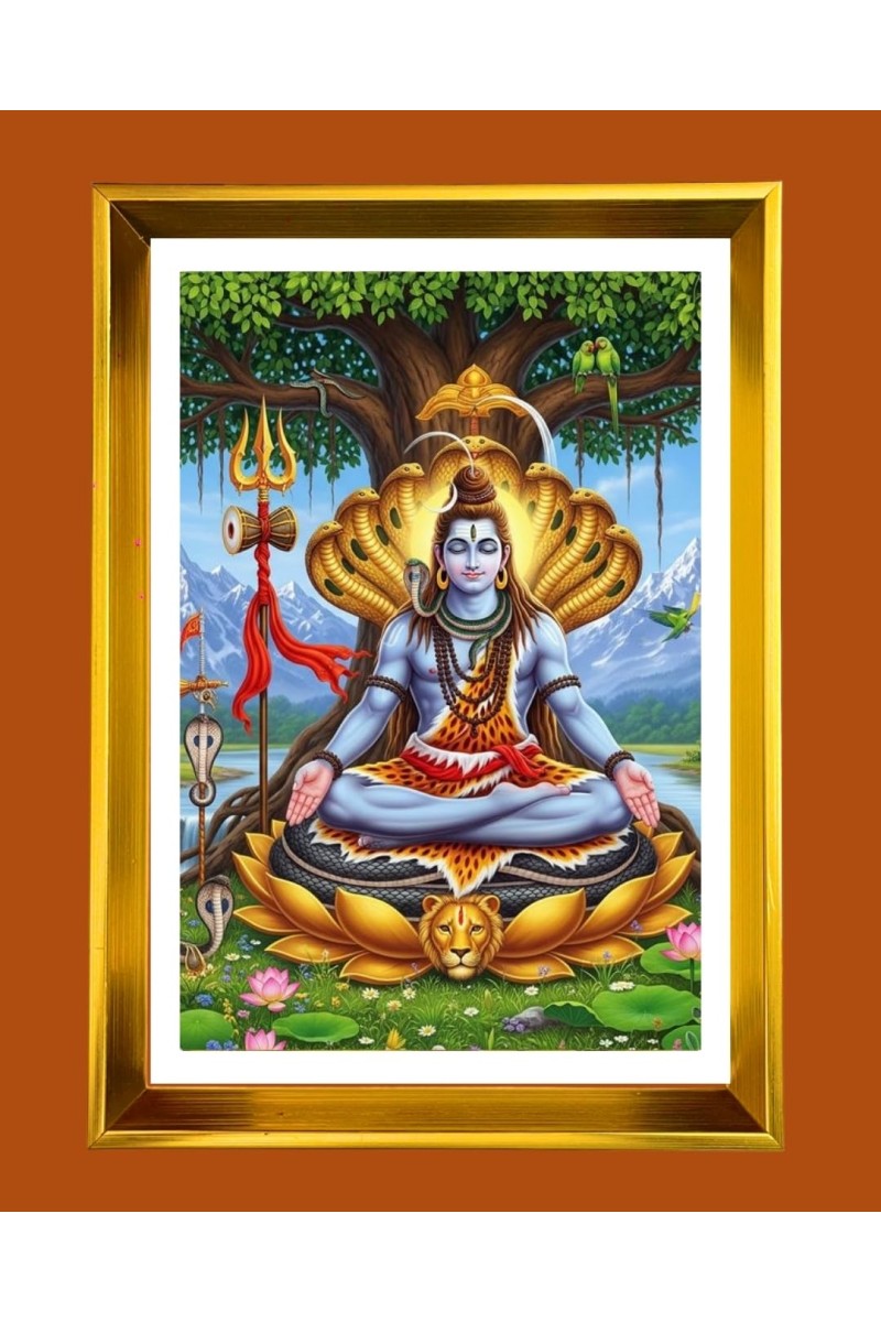 Lord Shiva Golden Photo Frame - 16x20 Inches | Elegant Wooden Frame For Home, Office & Temple Decoration | Spiritual Wall & Table Decor And Gift Item (F9440)