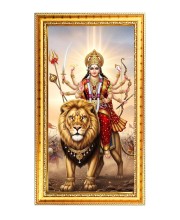 Devi Durga Digital Golden Color Photo Frame | Hindu Religious Wall Decor | 10x17 Inches - Inspirational Wall Art For Office, Home Decor - Ideal Spiritual Gift (F10253)