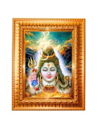 Maheshar Shiv Baba Golden Designer Photo Frame | 10x14 Inch Religious Wall Hanging Frame For Home & Office Decoration | Hindu Deity Maheshar Shiv Baba Spiritual Gift Item
