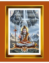 Lord Shiva Golden Photo Frame - 16x20 Inches | Elegant Wooden Frame For Home, Office & Temple Decoration | Spiritual Wall & Table Decor And Gift Item (F9433)