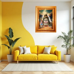 Maheshar Shiv Baba Golden Designer Photo Frame | 10x14 Inch Religious Wall Hanging Frame For Home & Office Decoration | Hindu Deity Maheshar Shiv Baba Spiritual Gift Item