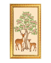Two Deer Near Blooming Tree Digital Golden Color Photo Frame | Hindu Religious Wall Decor | 10x17 Inches - Inspirational Wall Art For Office, Home Decor - Ideal Spiritual Gift (F10195)
