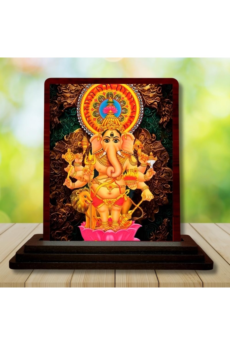 Car Desk/Table Top Lord Ganesha Wooden Photo Stand â€“ 3x4 Inches, Compact & Stylish Spiritual Display For Car, Home & Office (Pack Of 1) (F15075)