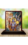 Car Desk/Table Top Lord Bramha Vishnu Shiva Wooden Photo Stand 3x4 Inches, Compact & Stylish Spiritual Display For Car, Home & Office (Pack Of 1) (F14289)
