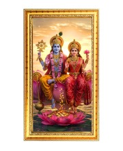 Lakhsmi & Narayan Digital Golden Color Photo Frame | Hindu Religious Wall Decor | 10x17 Inches - Inspirational Wall Art For Office, Home Decor - Ideal Spiritual Gift (F10218)
