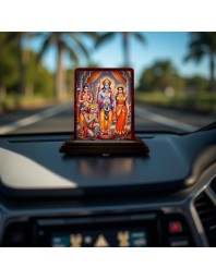 Car Desk/Table Top Rama Darbar Wooden Photo Stand 3x4 Inches, Compact & Stylish Spiritual Display For Car, Home & Office (Pack Of 1) (F14243)