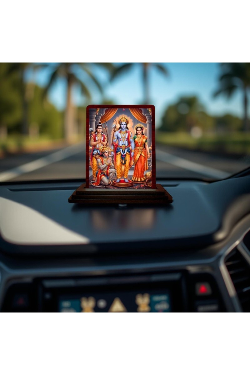 Car Desk/Table Top Rama Darbar Wooden Photo Stand 3x4 Inches, Compact & Stylish Spiritual Display For Car, Home & Office (Pack Of 1) (F14243)