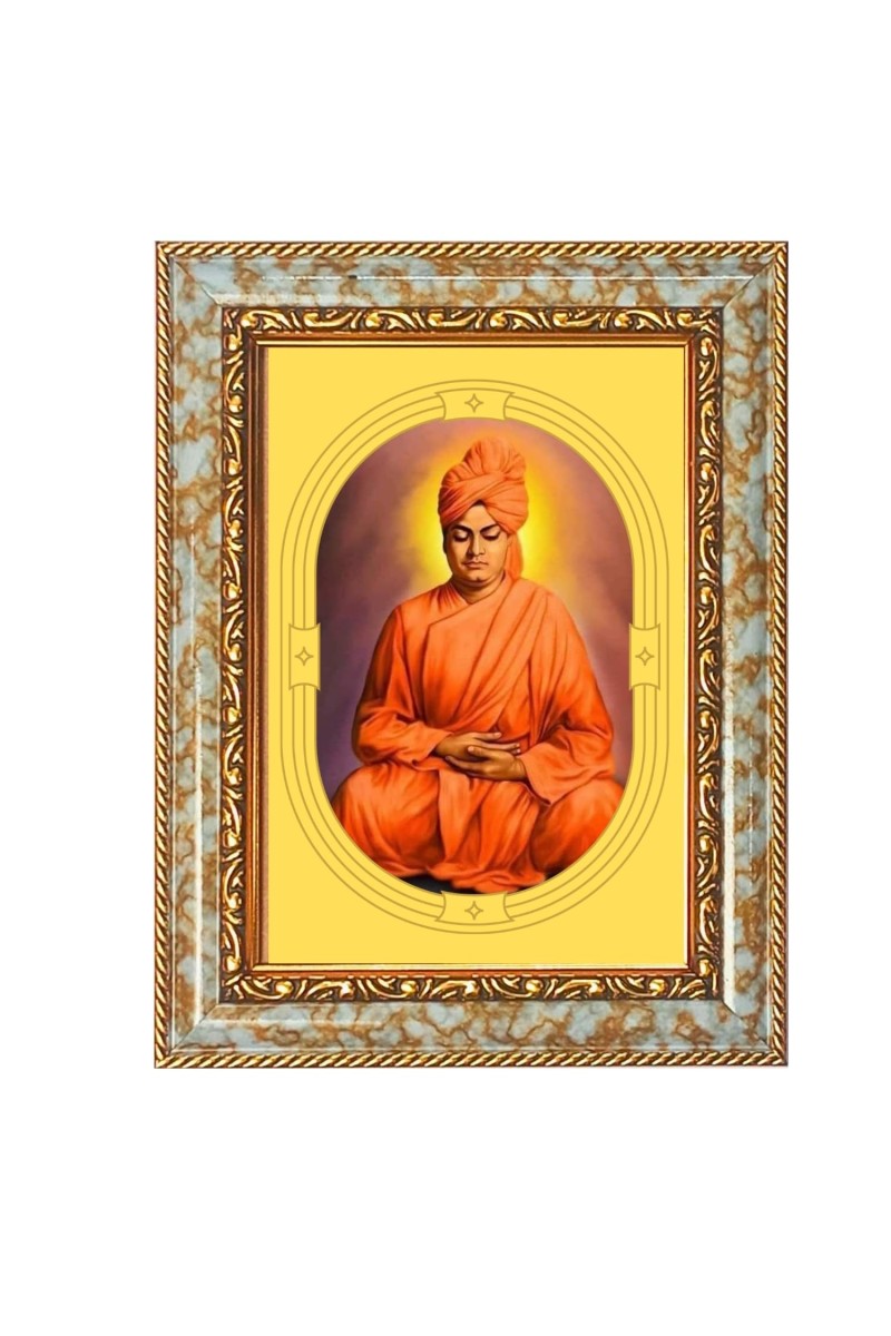Swami VIvekananda Spiritual Guru Digital Photo In Designer Frame, Size 8x12 Inch | Hindu Religious Picture For Home Temple, Office & Gift | Wall Art & Pooja Decor (F10418)