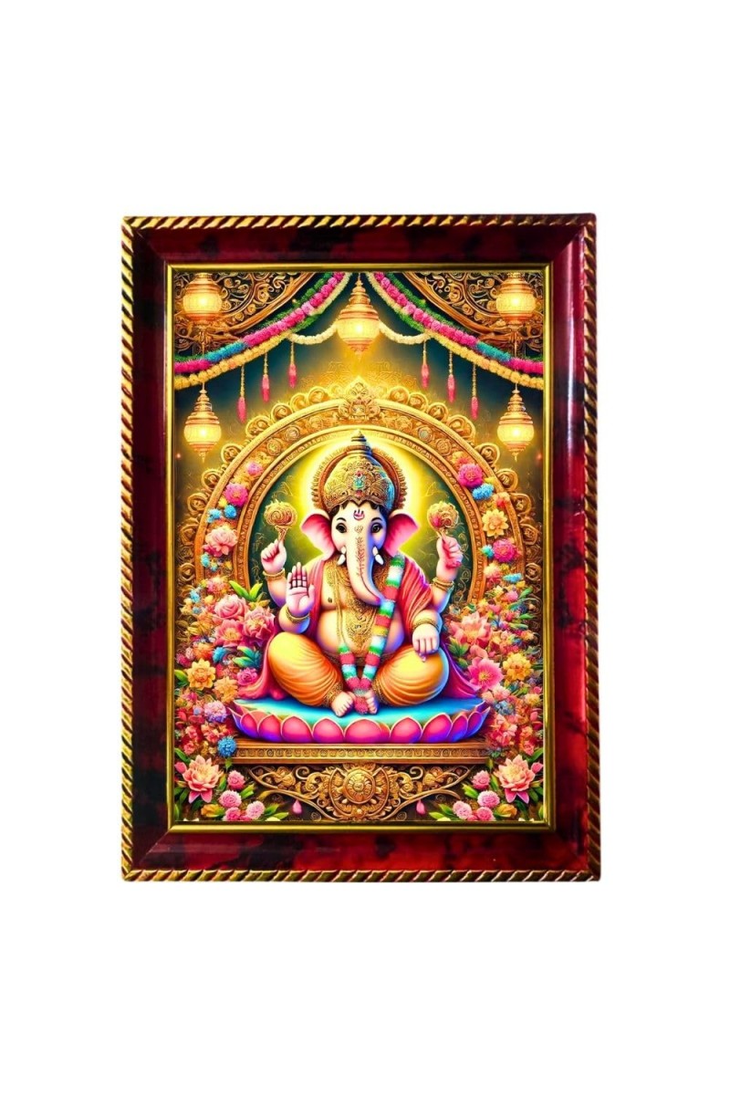 Lord Ganesha Photo Frame For Wall & Table | 7x9 Inch Golden Cherry Finish | Decorative Lord Ganesha Photo Frame For Home, Office & Pooja Room (F11481)