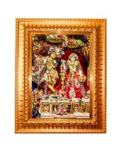 Radha And Krishna Golden Designer Photo Frame | 18x22 Inch Religious Wall Hanging Frame For Home & Office Decoration | Hindu Deity Spiritual Gift Item