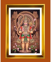 Lord Hanuman Golden Photo Frame - 10x14 Inches | Elegant Wooden Frame For Home, Office & Temple Decoration | Spiritual Wall & Table Decor And Gift Item (F9449)