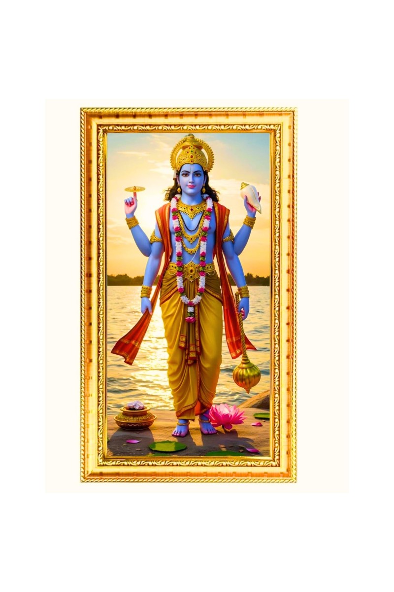 Lord Dhanvantari Digital Golden Color Photo Frame | Hindu Religious Wall Decor | 8x15 Inches - Inspirational Wall Art For Office, Home Decor - Ideal Spiritual Gift (F10374)