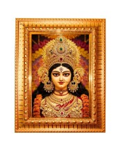 Saraswati Maa Golden Designer Photo Frame | 10x14 Inch Religious Wall Hanging Frame For Home & Office Decoration | Hindu Deity Saraswati Maa Spiritual Gift Item