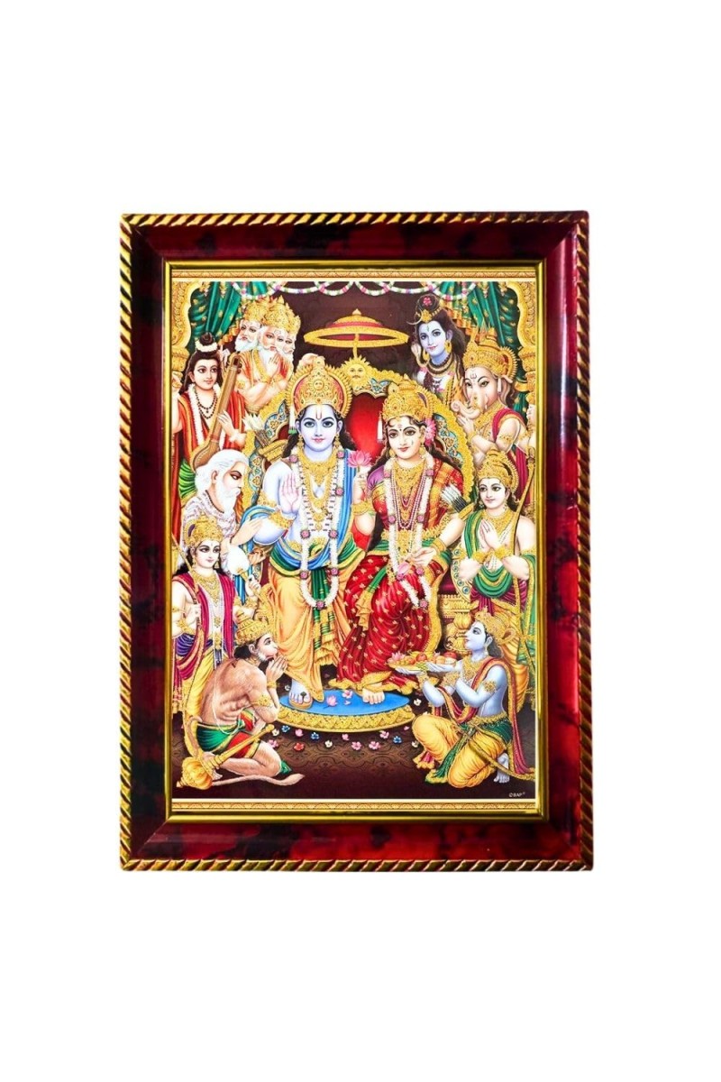 Ram Darbar Photo Frame For Wall & Table | 7x9 Inch Golden Cherry Finish | Decorative Ram Darbar Photo Frame For Home, Office & Pooja Room (F11847)