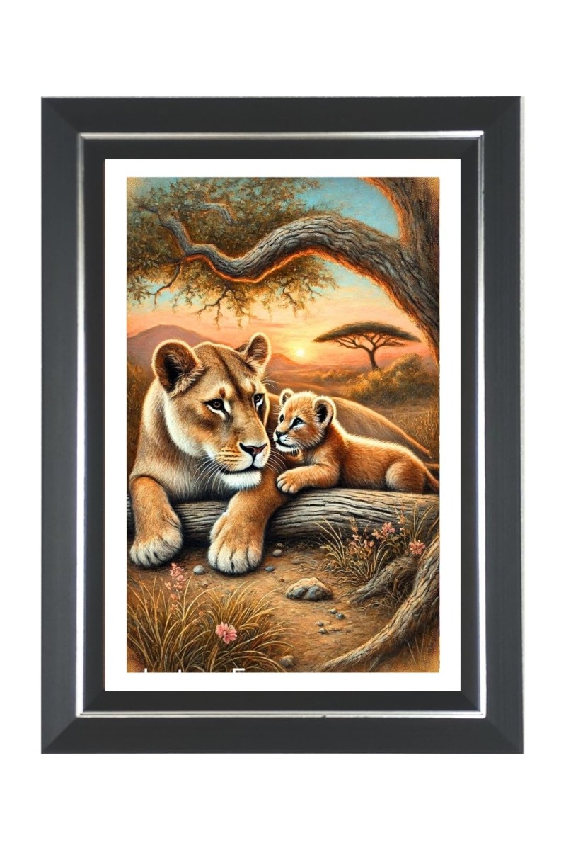 Lions Photo Wall & Table Frame | 10x14 Inch Black Designer | Perfect For Gifting & Home Decor (F9641)