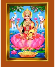 Mata Lakhsmi Golden Photo Frame - 16x20 Inches | Elegant Wooden Frame For Home, Office & Temple Decoration | Spiritual Wall & Table Decor And Gift Item (F9754)