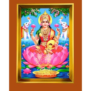 Mata Lakhsmi Golden Photo Frame - 12x16 Inches | Elegant Wooden Frame For Home, Office & Temple Decoration | Spiritual Wall & Table Decor And Gift Item (F9754)