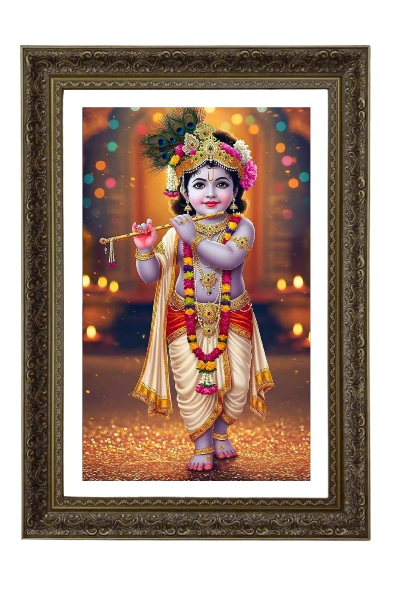 Little Divine Krishna Big Photo Frame - 20x28 Inches For Home,Temple & Office Decoration (F10738)