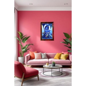 Lord Sri Krishna Photo Frame For Wall & Table | 7x9 Inch Golden Cherry Finish | Decorative Lord Sri Krishna Photo Frame For Home, Office & Pooja Room (F11381)
