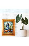 Divine Krishna Golden Designer Photo Frame | 18x22 Inch Religious Wall Hanging Frame For Home, Office Decoration and Spiritual Gift Item (M1)