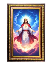 Lord Jesus Digital Golden Balck Color Photo Frame | Hindu Religious Wall Decor | 10x16 Inches - Inspirational Wall Art For Office, Home Decor - Ideal Spiritual Gift (F16758)