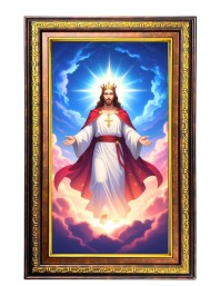 Lord Jesus Digital Golden Balck Color Photo Frame | Hindu Religious Wall Decor | 10x16 Inches - Inspirational Wall Art For Office, Home Decor - Ideal Spiritual Gift (F16758)