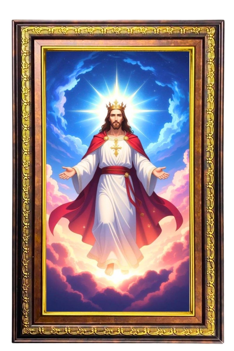 Lord Jesus Digital Golden Balck Color Photo Frame | Hindu Religious Wall Decor | 10x16 Inches - Inspirational Wall Art For Office, Home Decor - Ideal Spiritual Gift (F16758)