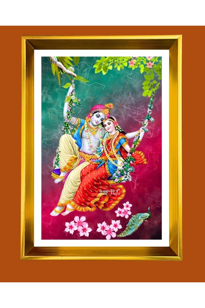 Golden Photo Frame - 10x14 Inches | Elegant Wooden Frame For Home, Office & Temple Decoration | Spiritual Wall & Table Decor and Gift Item