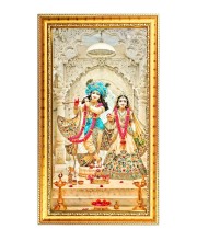 Divine Radha Krishna Digital Golden Color Photo Frame | Hindu Religious Wall Decor | 10x17 Inches - Inspirational Wall Art For Office, Home Decor - Ideal Spiritual Gift (F10267)