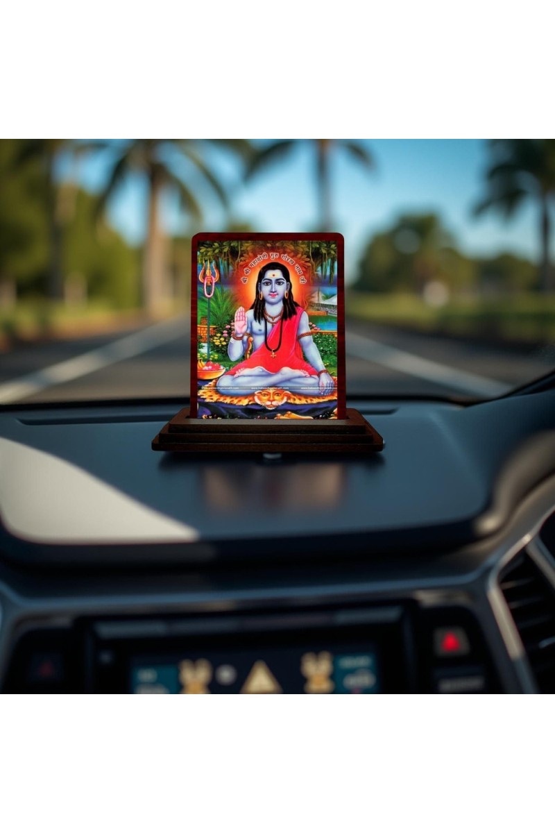 Car Desk/Table Top Gorakhnath Ji Wooden Photo Stand 3x4 Inches, Compact & Stylish Spiritual Display For Car, Home & Office (Pack Of 1) (F14134)