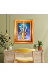 Lord Vishnu Golden Designer Photo Frame | 12x16 Inch Religious Wall Hanging Frame For Home & Office Decoration | Hindu Deity Spiritual Gift Item