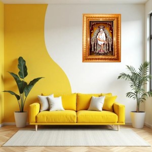 Shirdi Sai Baba Golden Designer Photo Frame | 10x14 Inch Religious Wall Hanging Frame For Home & Office Decoration | Hindu Deity Shirdi Sai Baba Spiritual Gift Item