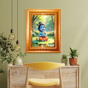 Divine Little Krishna Golden Designer Photo Frame | 18x22 Inch Religious Wall Hanging Frame For Home & Office Decoration | Hindu Deity Spiritual Gift Item Divine Little Krishna Golden Designer Photo Frame | 18x22 Inch Religious Wall Hanging Frame For Home & Office Decoration | Hindu Deity Spiritual Gift Item