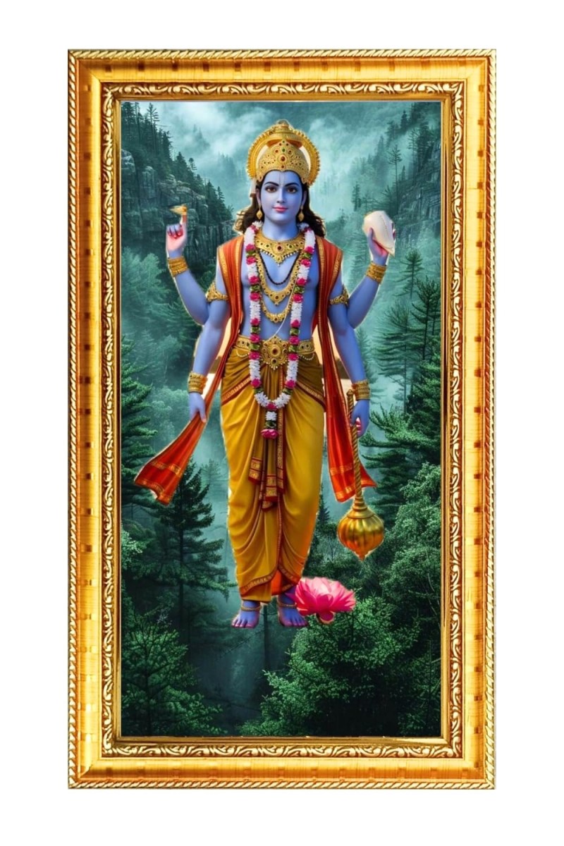 Lord Dhanvantari Digital Golden Color Photo Frame | Hindu Religious Wall Decor | 8x15 Inches - Inspirational Wall Art For Office, Home Decor - Ideal Spiritual Gift (F10374)