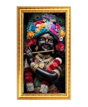 Divine Krishna Digital Golden Color Photo Frame | Hindu Religious Wall Decor | 10x17 Inches - Inspirational Wall Art For Office, Home Decor - Ideal Spiritual Gift (F10236)
