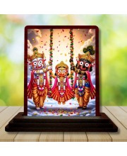 Car Desk/Table Top Lord Jagannath Wooden Photo Stand 3x4 Inches, Compact & Stylish Spiritual Display For Car, Home & Office (Pack Of 1) (F14497)