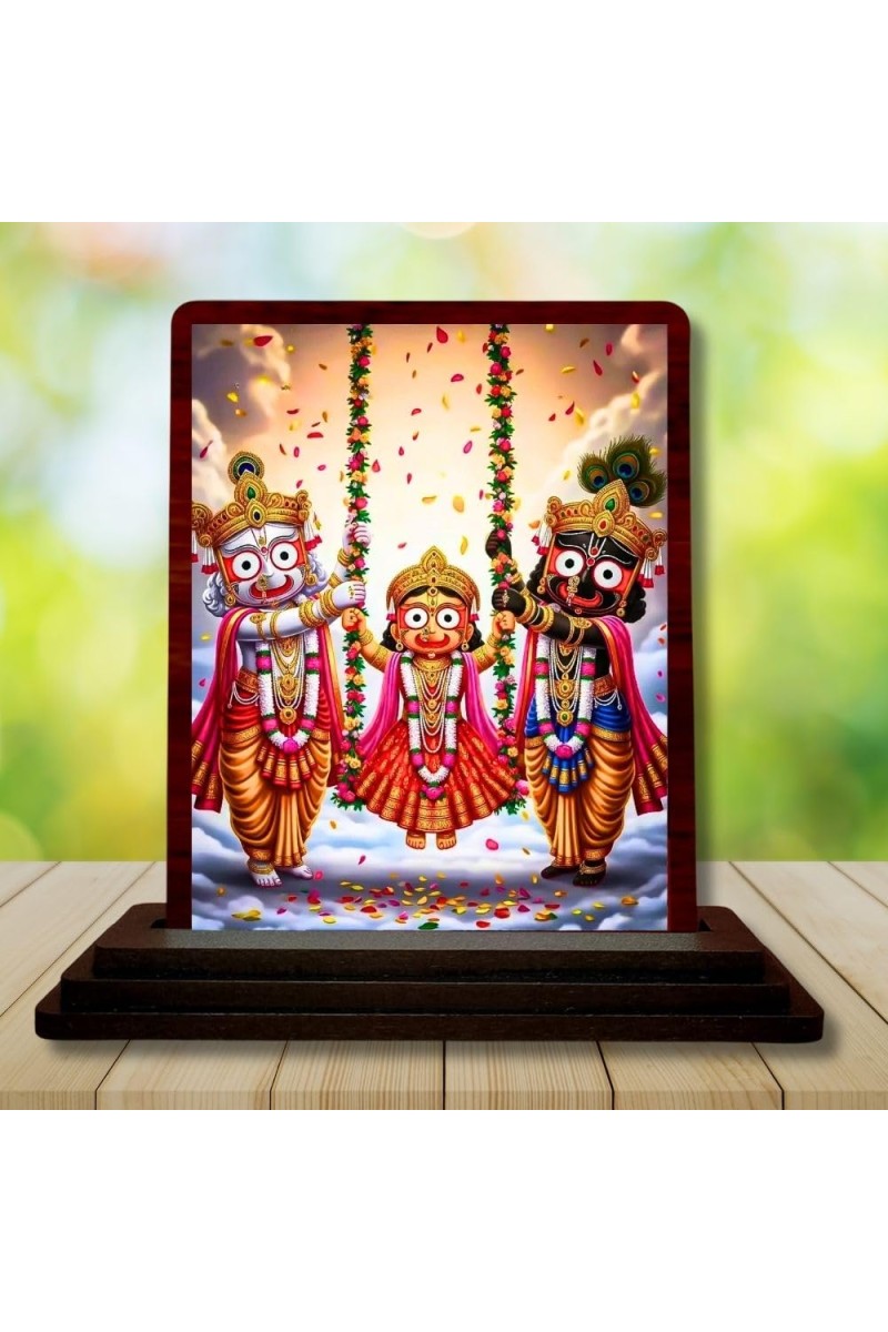 Car Desk/Table Top Lord Jagannath Wooden Photo Stand 3x4 Inches, Compact & Stylish Spiritual Display For Car, Home & Office (Pack Of 1) (F14497)