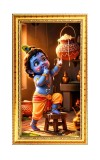 Bal Gopal Digital Golden Color Photo Frame | Hindu Religious Wall Decor | 10x17 Inches - Inspirational Wall Art For Office, Home Decor - Ideal Spiritual Gift (F10277)