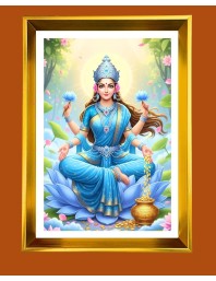 Maa Lakhsmi Golden Photo Frame - 10x14 Inches | Elegant Wooden Frame For Home, Office & Temple Decoration | Spiritual Wall & Table Decor and Gift Item