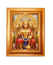 Lord Hanuman Golden Designer Photo Frame | 10x14 Inch Religious Wall Hanging Frame For Home & Office Decoration | Hindu Deity Lord Hanuman Spiritual Gift Item