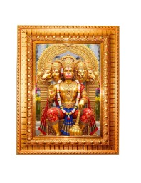Lord Hanuman Golden Designer Photo Frame | 12x16 Inch Religious Wall Hanging Frame For Home & Office Decoration | Hindu Deity Spiritual Gift Item