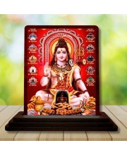 Car Desk/Table Top Lord Shiva Wooden Photo Stand 3x4 Inches, Compact & Stylish Spiritual Display For Car, Home & Office (Pack Of 1) (F14533)