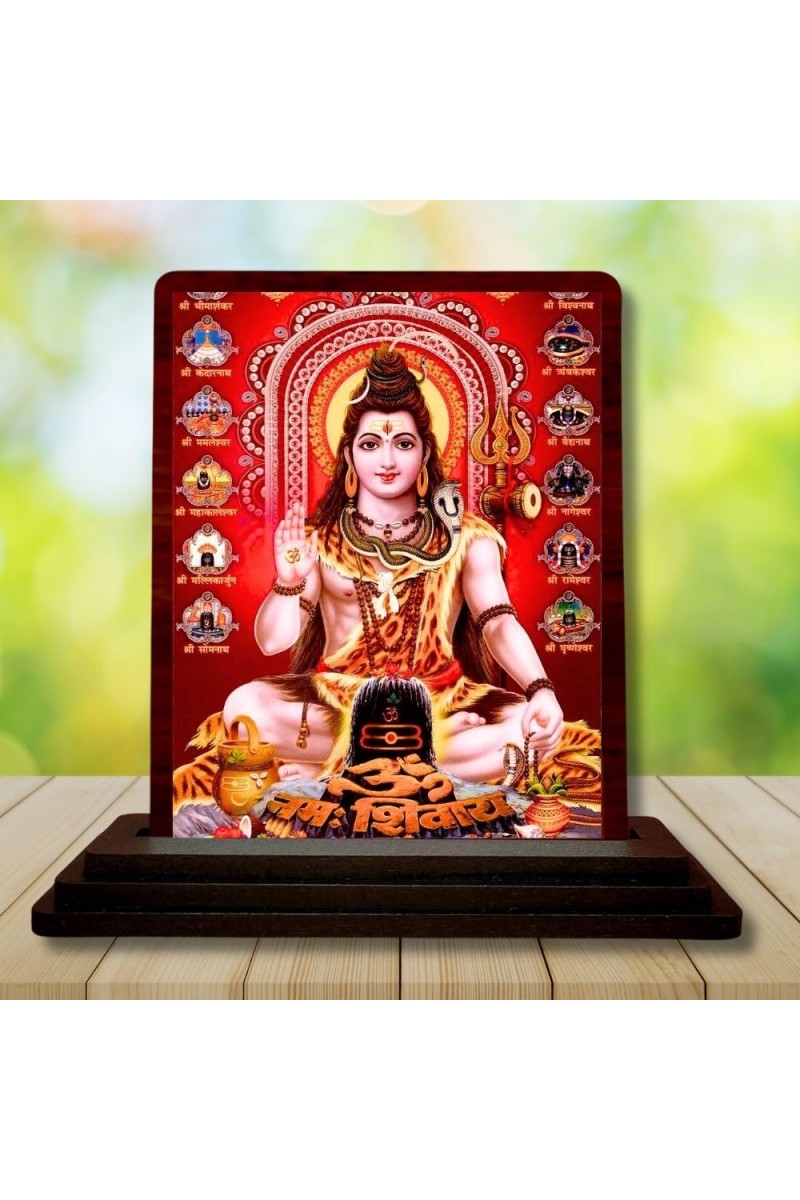 Car Desk/Table Top Lord Shiva Wooden Photo Stand 3x4 Inches, Compact & Stylish Spiritual Display For Car, Home & Office (Pack Of 1) (F14533)